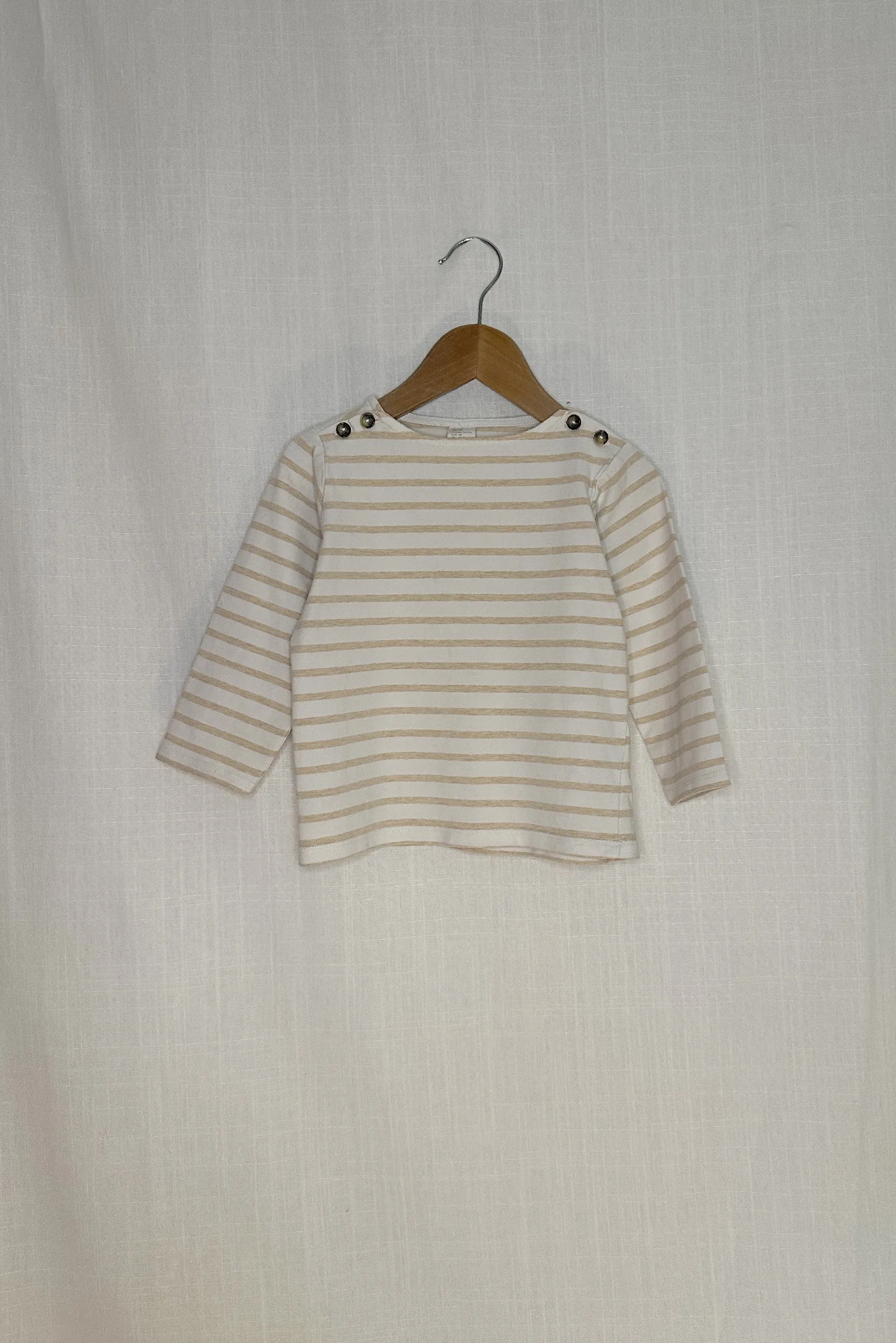 MINI: LONG-SLEEVE BEIGE & WHITE STRIPED TSHIRT