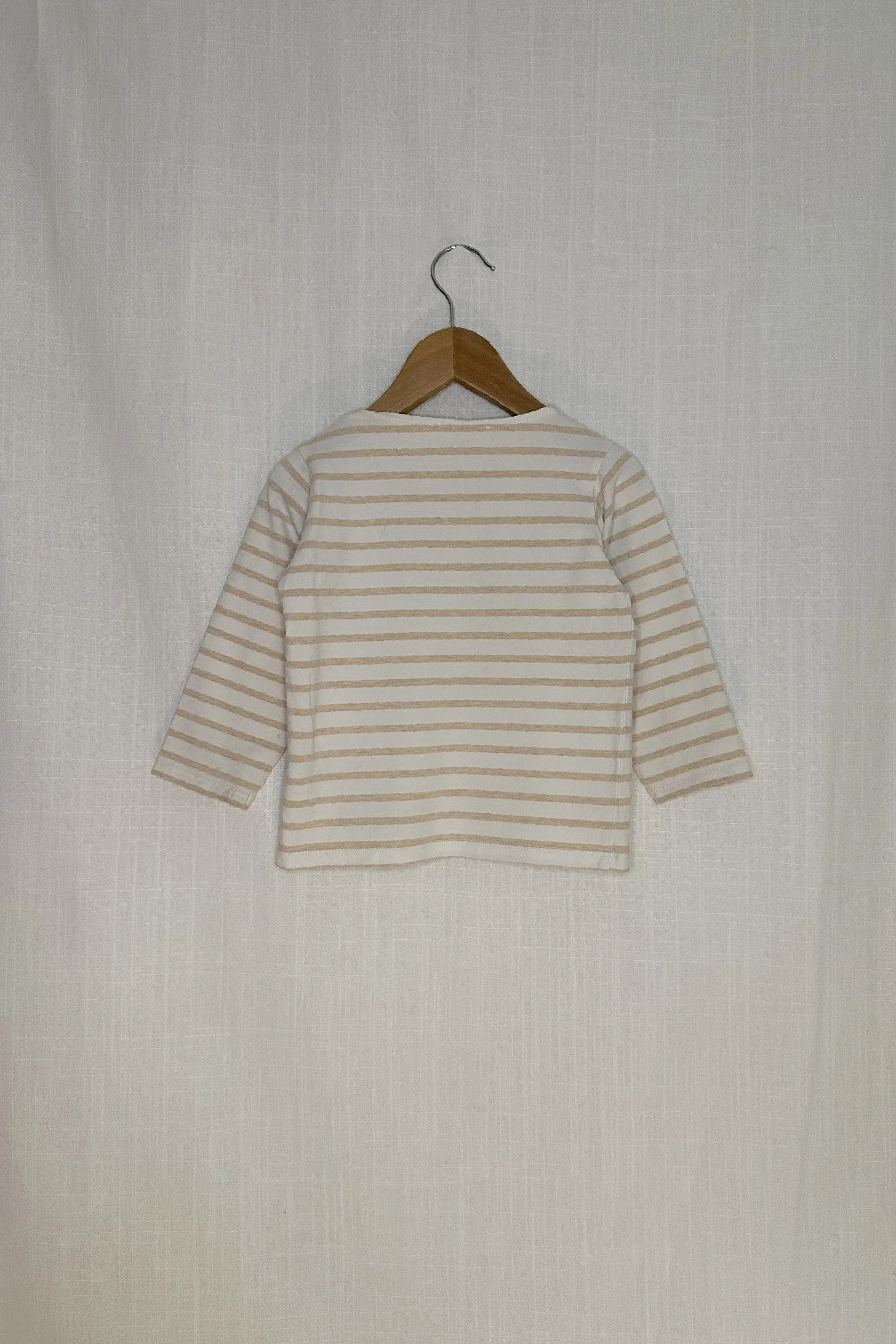 MINI: LONG-SLEEVE BEIGE & WHITE STRIPED TSHIRT