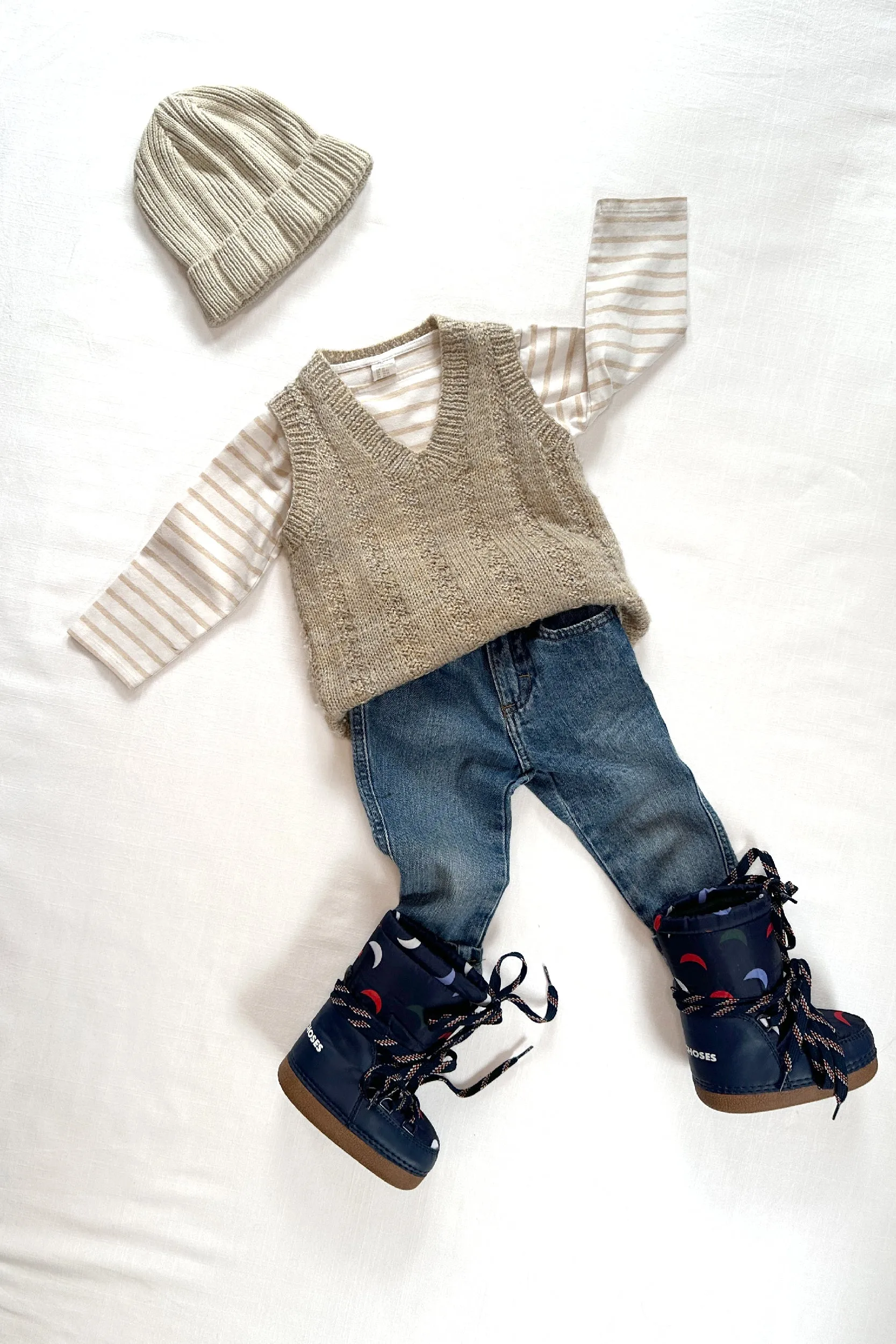 MINI: LONG-SLEEVE BEIGE & WHITE STRIPED TSHIRT