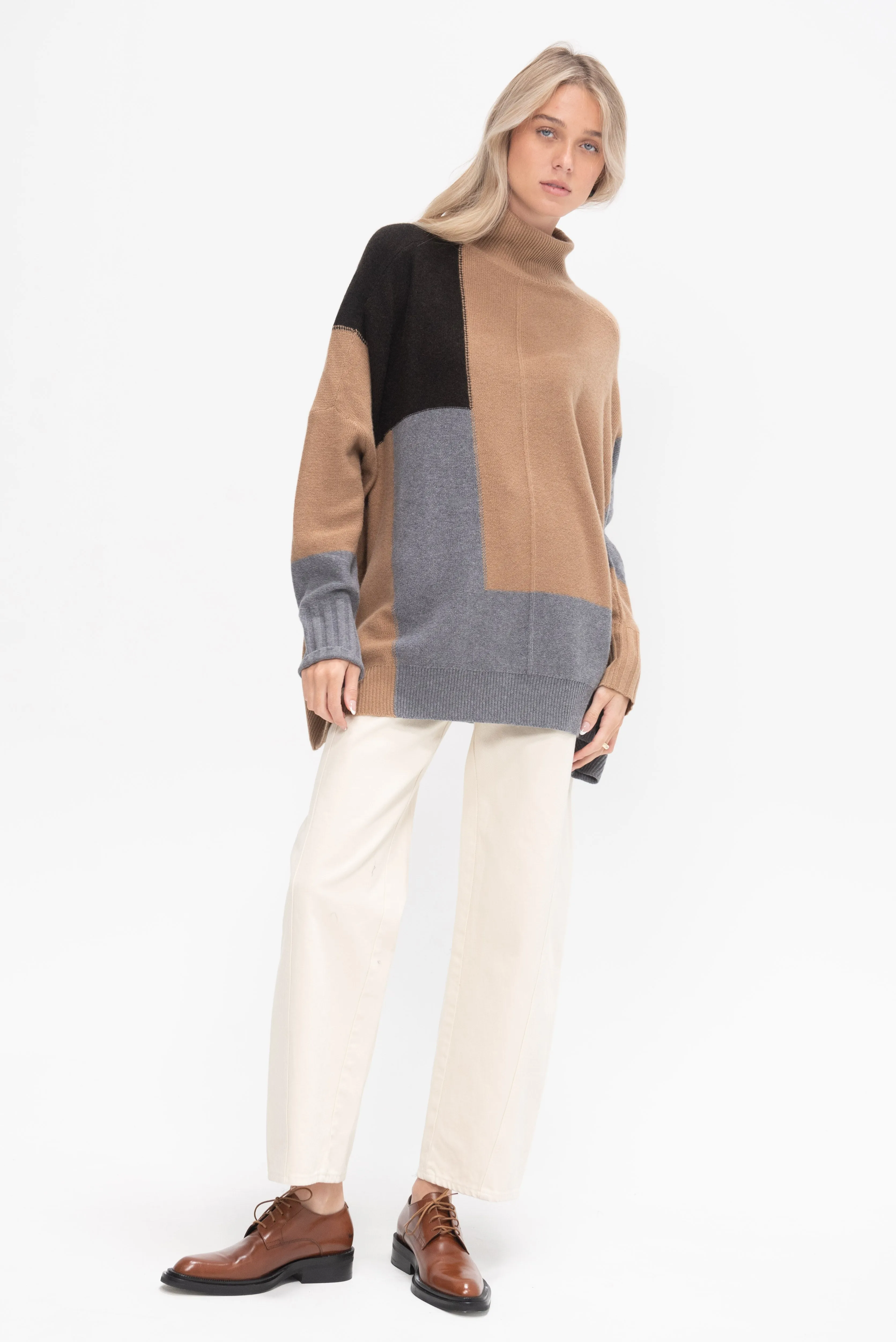 Oversized Turtleneck, Grey Combo