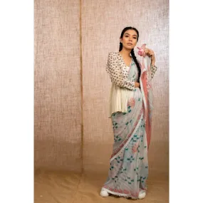 Powder Blue Digital Printed Saree