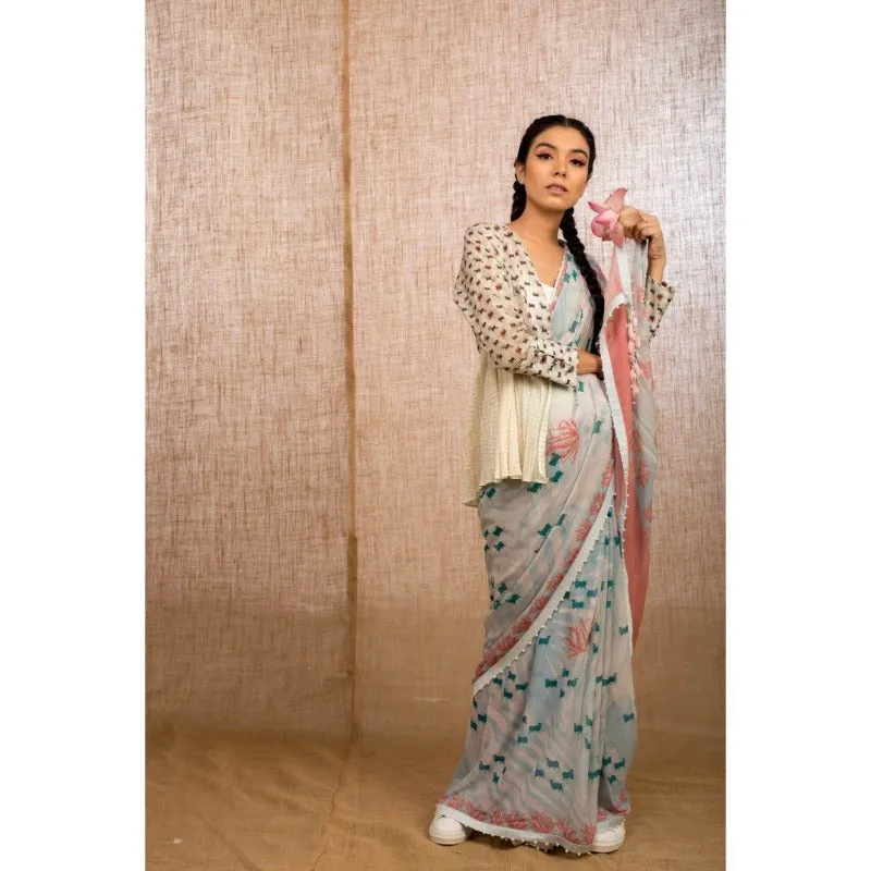 Powder Blue Digital Printed Saree