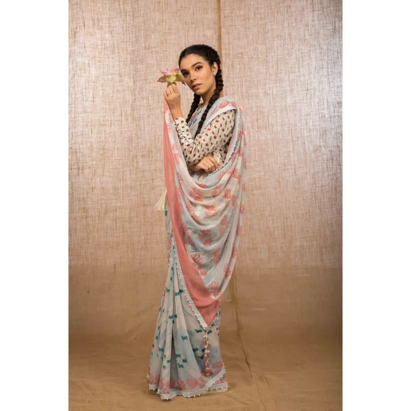Powder Blue Digital Printed Saree