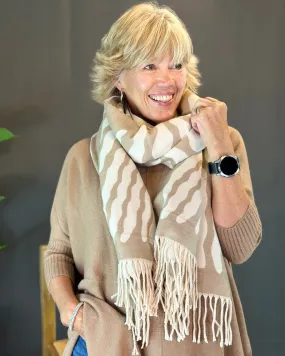 Reversible Printed Winter Scarf - Cream/Mocha