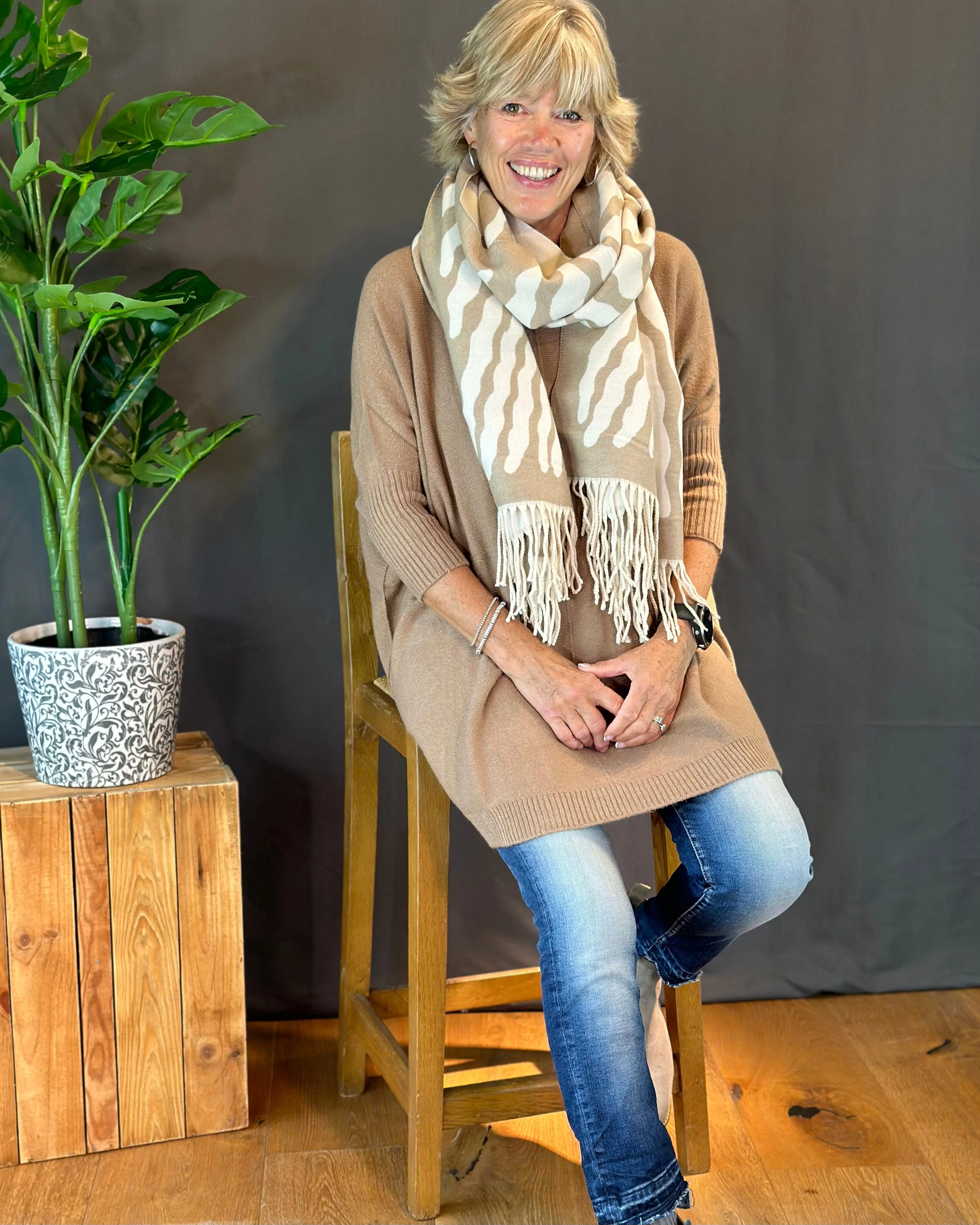 Reversible Printed Winter Scarf - Cream/Mocha
