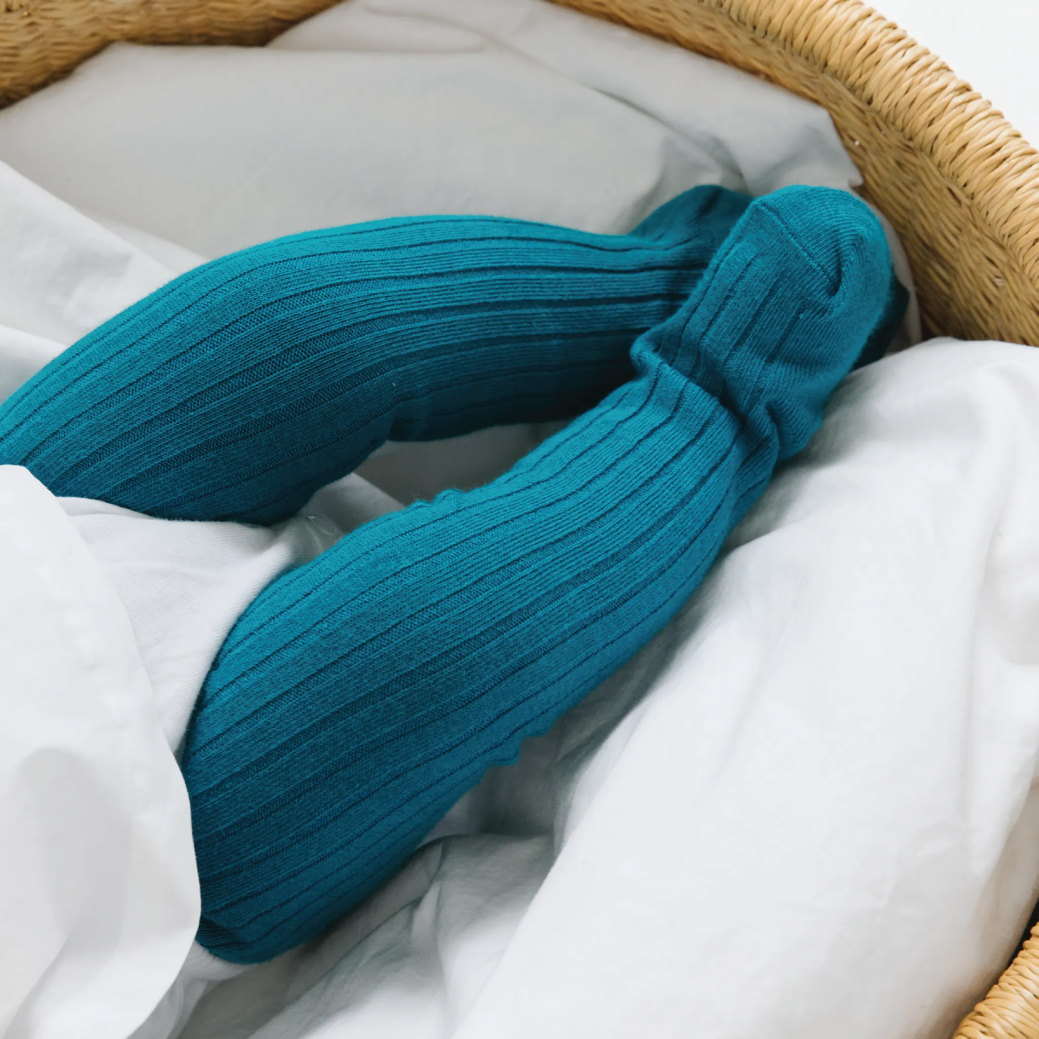 Ribbed Knit Tights - Teal
