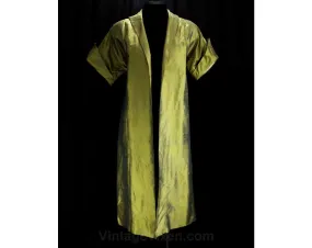 Size 14 Gold Coat - Stunning 1950s Metallic Silk Sharkskin A-Line Open Front Formal Wrap - New Look 50s Evening Overcoat - Bust 40
