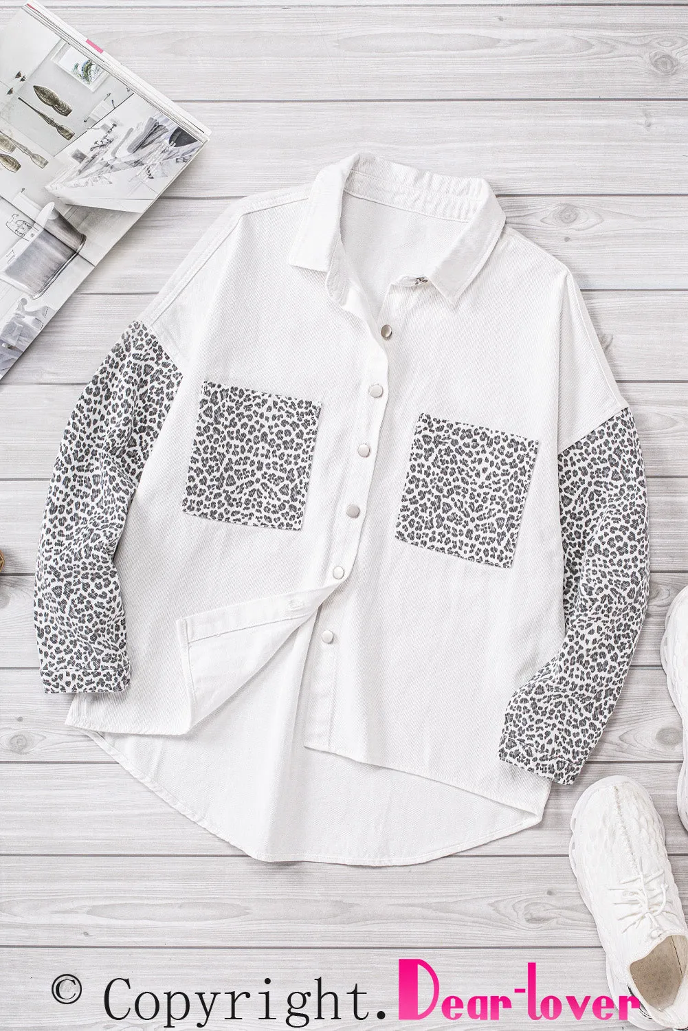 White Contrast Leopard Denim Jacket
