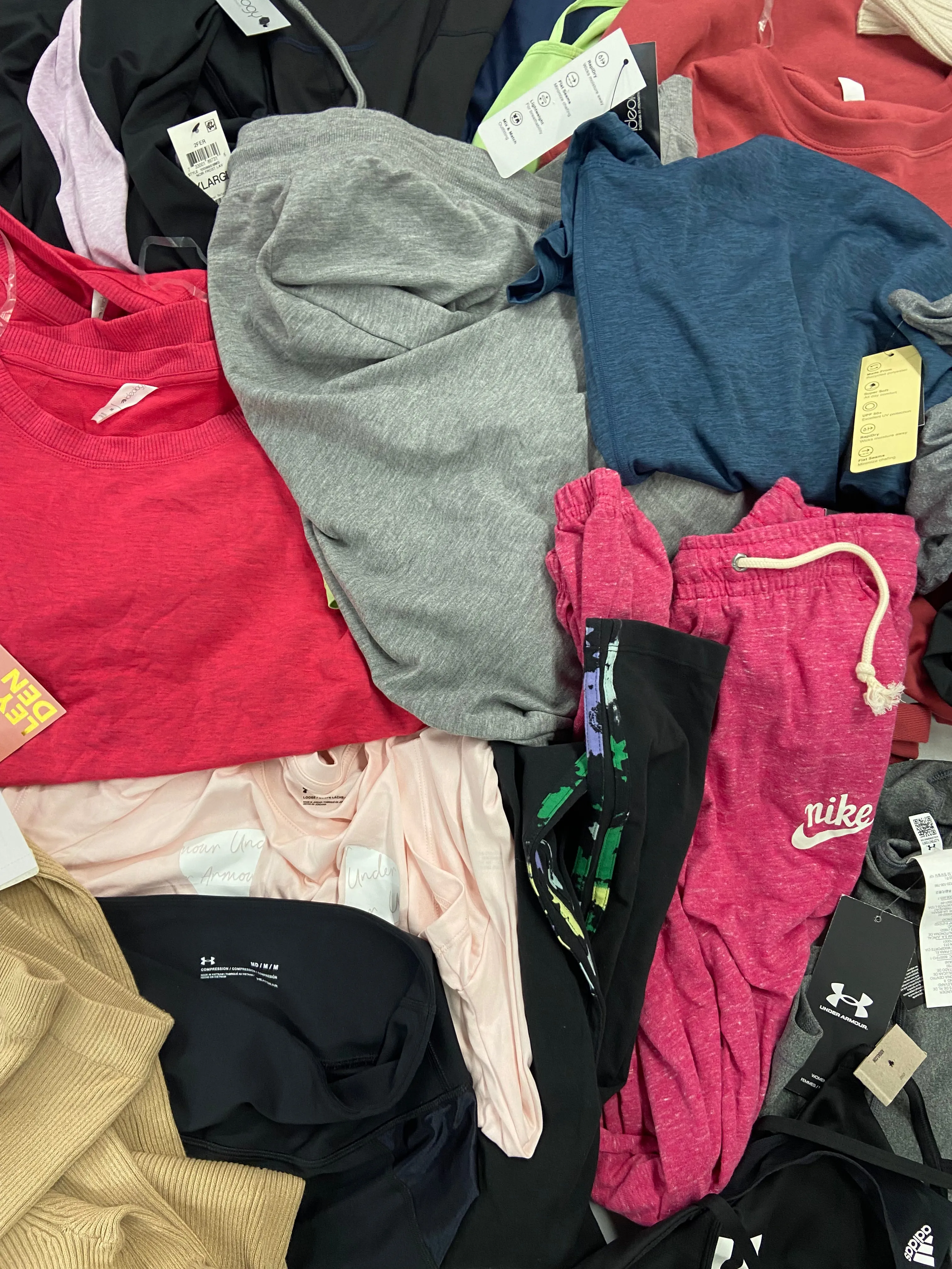 Women's Clothing Wholesale Lot, ADIDAS, NIKE, UNDER ARMOUR, IDEOLOGY and more, 27 items, Shelf Pulls, MSRP $844
