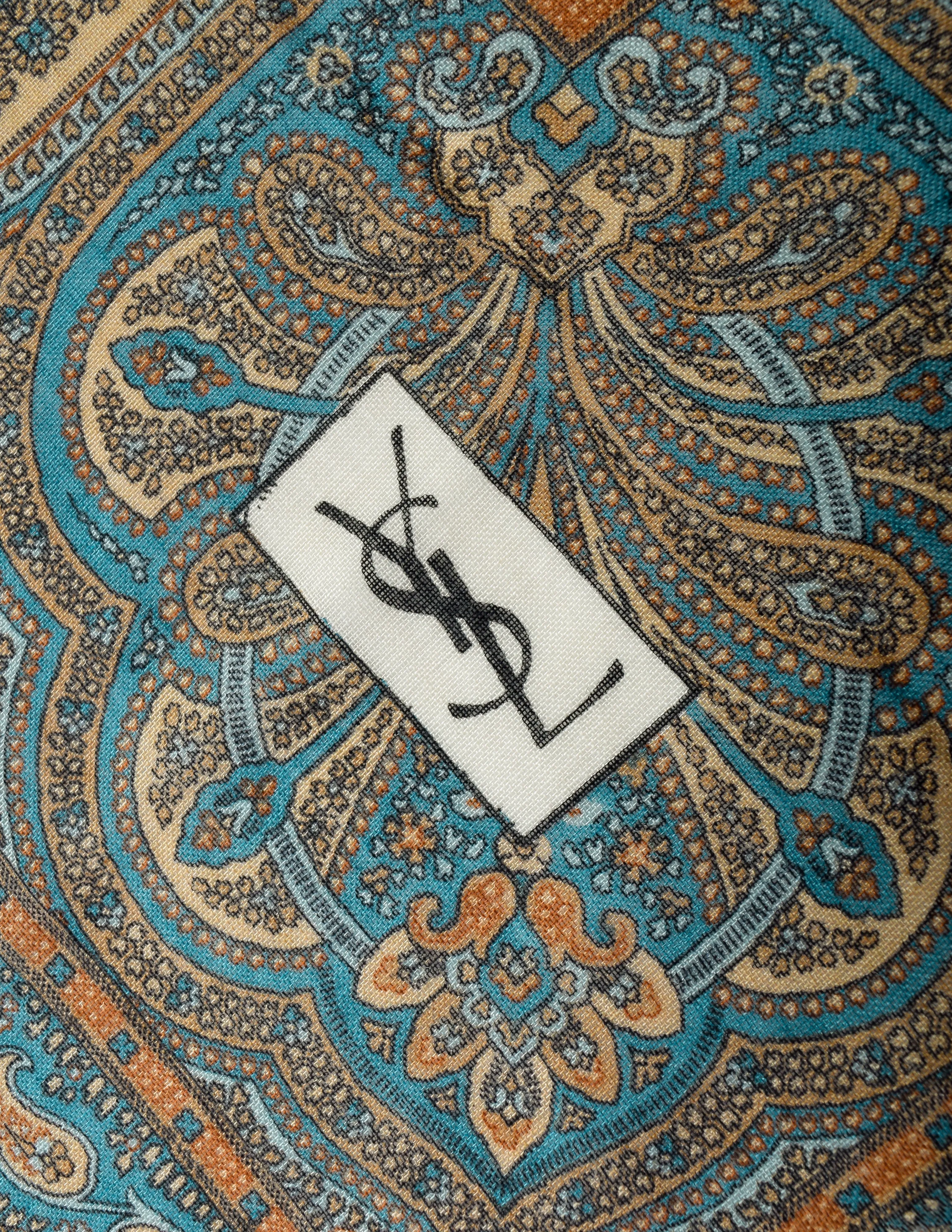 Yves Saint Laurent Vintage 1976 Russian Collection Green Paisley Oversized Wool Scarf